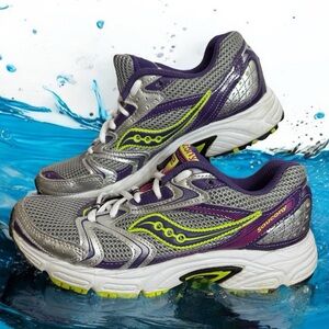 Saucony Oasis 2 Running Shoes Sneakers Silver Purple Neon Green 8.5 women’s